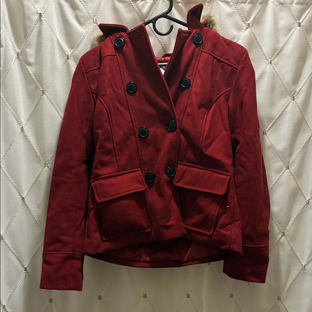 dELiA*s Women's Red Pea Coat with Black Buttons